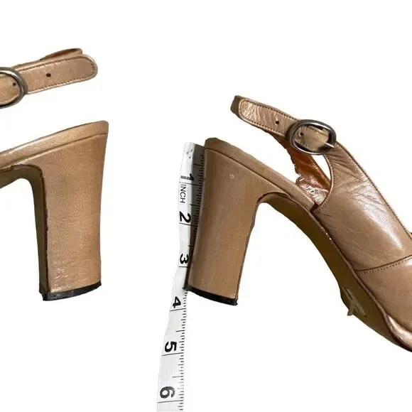 Vintage Beige Leather Heeled Slingback Sandals - Bloomingdale’s - Picture 10 of 10